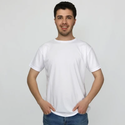 POLYESTER SIFIR YAKA BEYAZ TİŞÖRT 1001NMSYT4