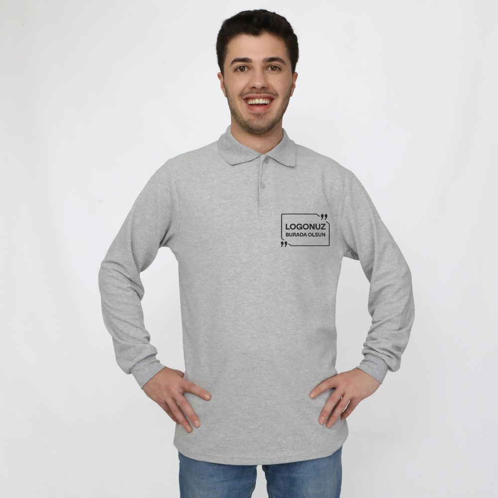 POLO YAKA UZUN KOLLU GRİ TİŞÖRT 1001NMPYT2