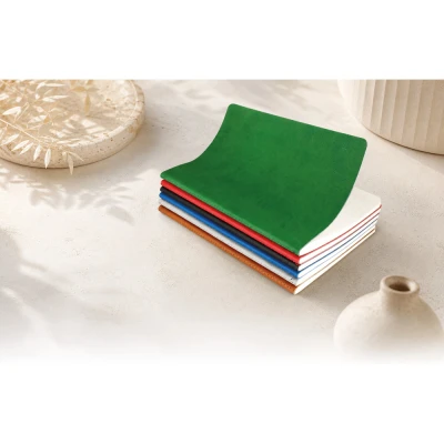 Turuncu termoderi kapaklı, terzi dikişli, baskıya uygun promosyon defter (13x21 cm)